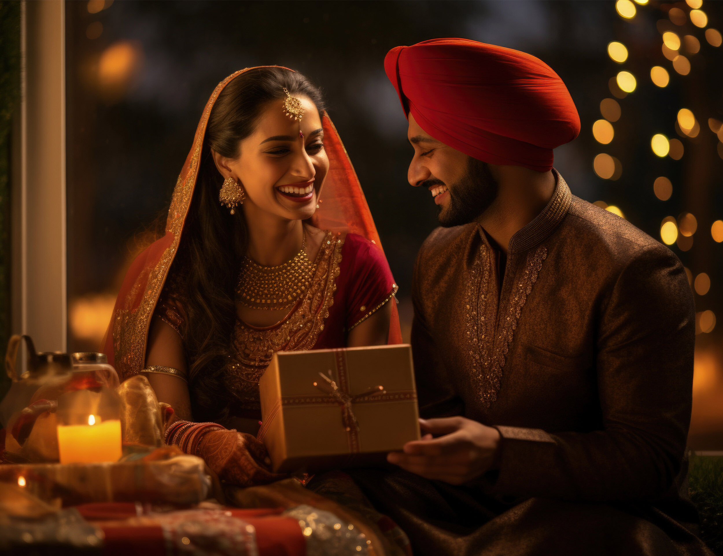 Punjabi couples smiling ang enjoying on their wedding day